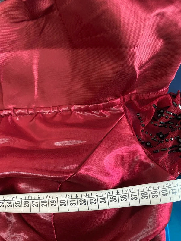 Abito Lungo Da Sera Bordeaux In Taffetà Con Scollo A Barca Misure Nelle Foto