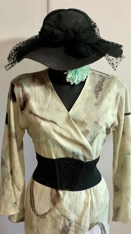 Abito Midi Longuette Con Scollo V Maniche Lunghe A Campana Misure Nelle Foto