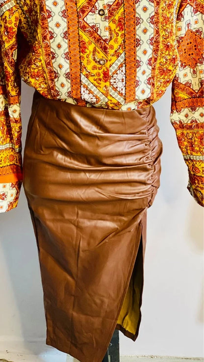 Camicia & Gonna In Ecopelle Drappeggiata Vita Alta