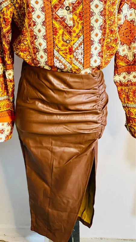 Camicia & Gonna In Ecopelle Drappeggiata Vita Alta