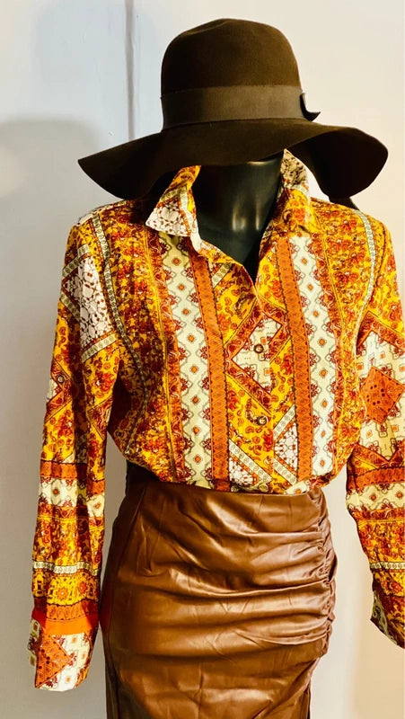 Camicia & Gonna In Ecopelle Drappeggiata Vita Alta