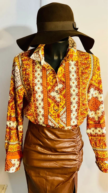 Camicia & Gonna In Ecopelle Drappeggiata Vita Alta