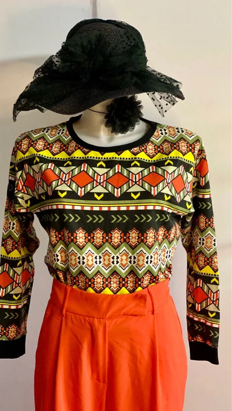 Pantalone Gamba Ampia Top Maniche Lunghe Misure In Foto