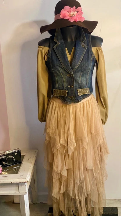 Gonna in Tulle Gilet Con Paillettes Crop Top Misure In Foto