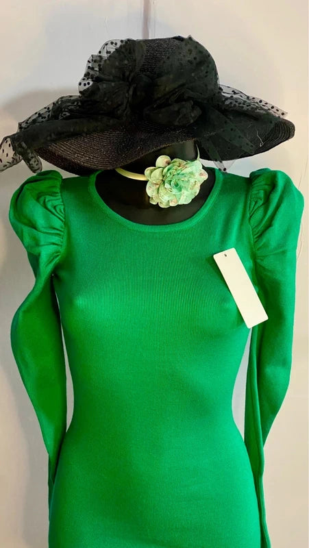 💚Abito Longuette Midi Maniche Sbuffo Misure In Foto💚