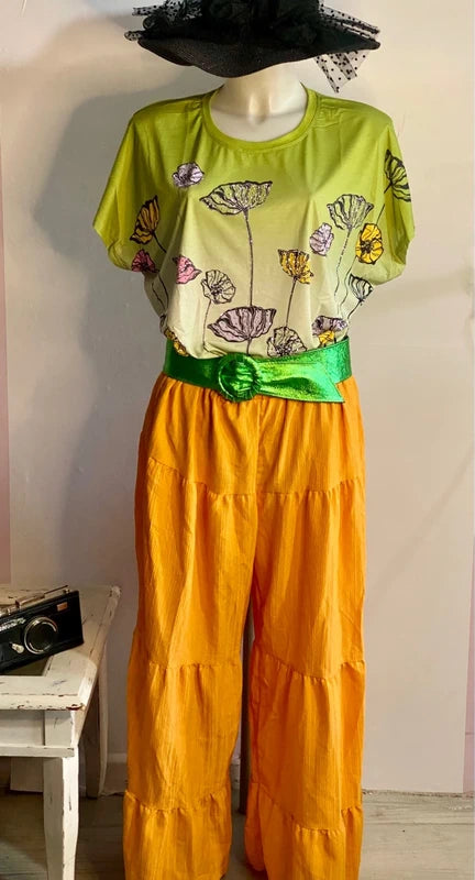 Curvy T-Shirt Con Strass Pantalone Con Balze Misure In Foto