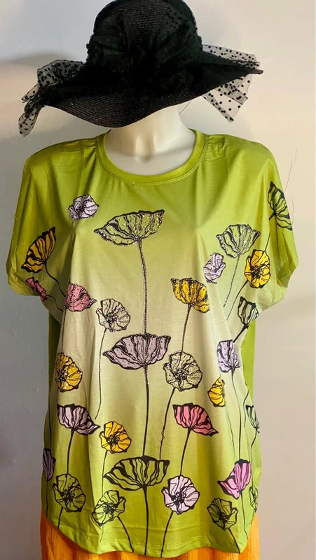 Curvy T-Shirt Con Strass Pantalone Con Balze Misure In Foto