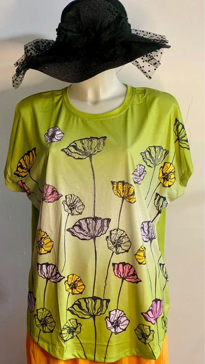 Curvy T-Shirt Con Strass Pantalone Con Balze Misure In Foto