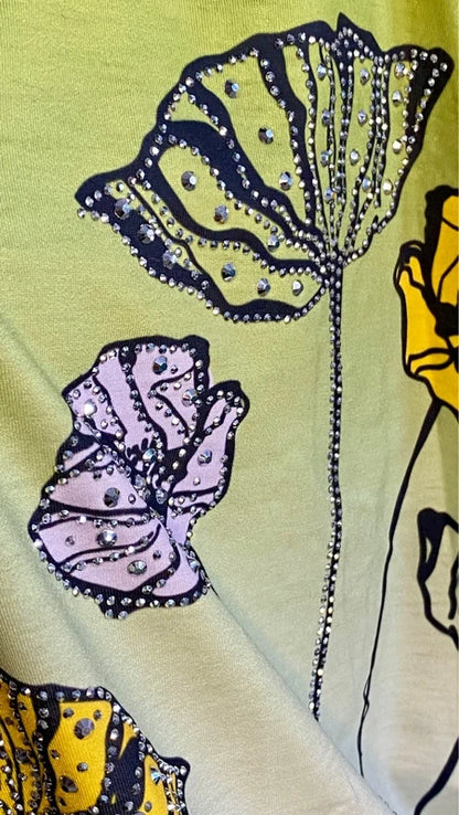 Curvy T-Shirt Con Strass Pantalone Con Balze Misure In Foto