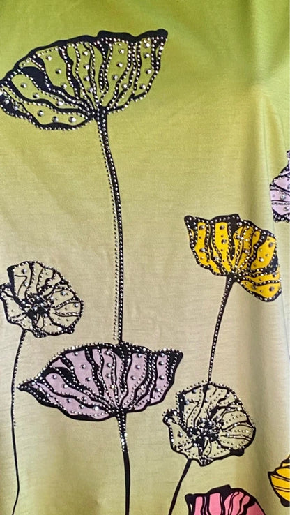 Curvy T-Shirt Con Strass Pantalone Con Balze Misure In Foto