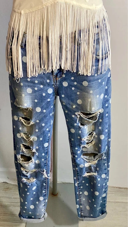 Vintage Top A Pois Jeans Strappati A Pois Misure In Foto