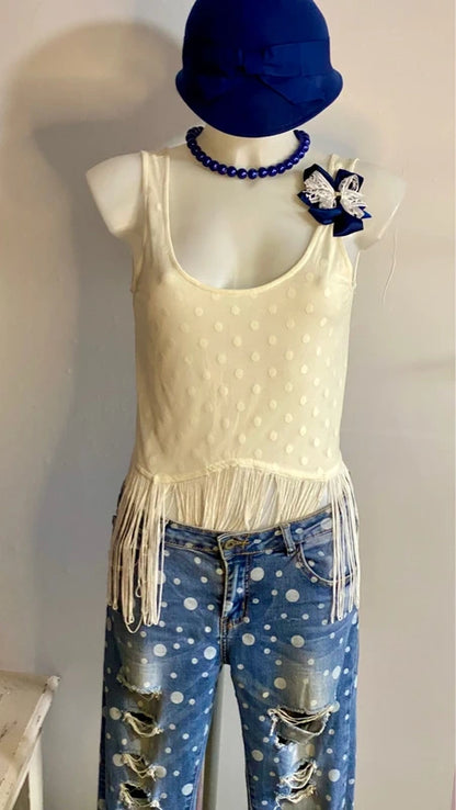 Vintage Top A Pois Jeans Strappati A Pois Misure In Foto