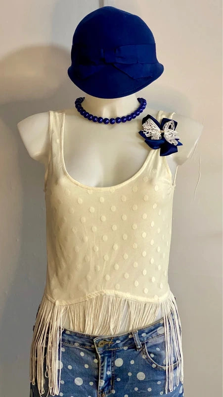 Vintage Top A Pois Jeans Strappati A Pois Misure In Foto