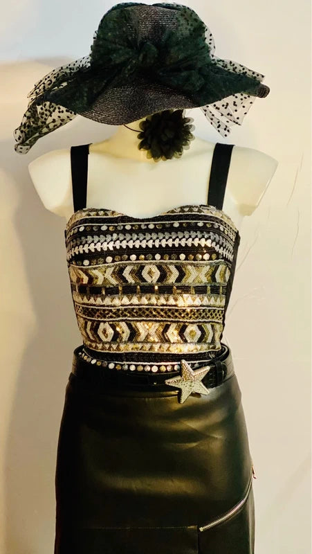 Top Con Paillettes Effetto Bustier Gonna Ecopelle Misure In Foto