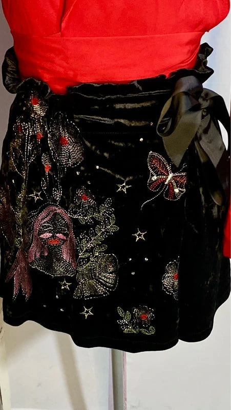 Blazer Giacca Crop Rossa Pantalone A Gonna in Velluto Misure Nelle Foto