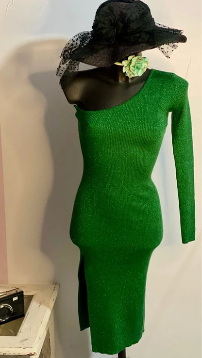 Abito Longuette Midi In Lanetta Glitterato Monospalla Elastico