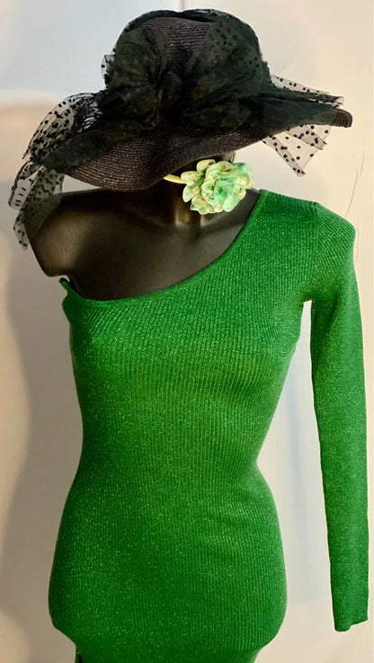 Abito Longuette Midi In Lanetta Glitterato Monospalla Elastico