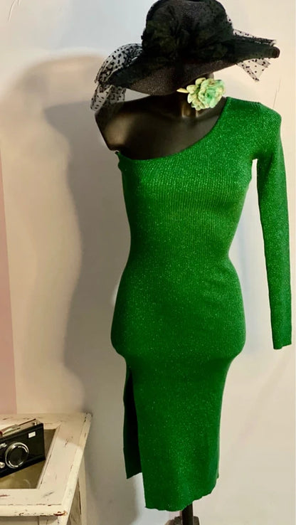 Abito Longuette Midi In Lanetta Glitterato Monospalla Elastico