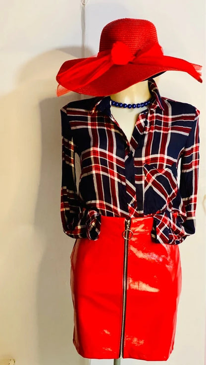 Camicia A Quadri Gonna Rossa Lucida Misure In Foto