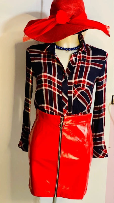 Camicia A Quadri Gonna Rossa Lucida Misure In Foto