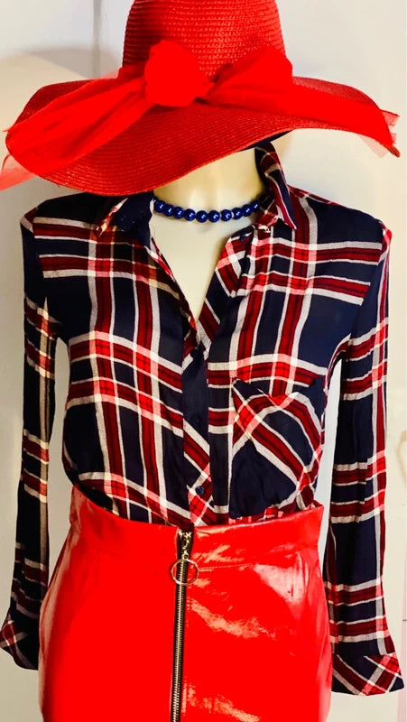 Camicia A Quadri Gonna Rossa Lucida Misure In Foto