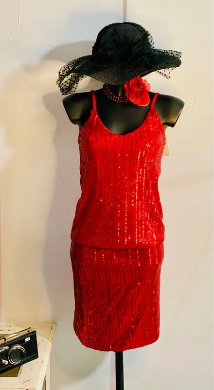 Coordinato Completo Top & Gonna In Paillettes Elastico Misure In Foto