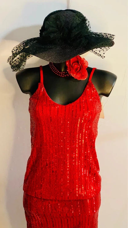 Coordinato Completo Top & Gonna In Paillettes Elastico Misure In Foto