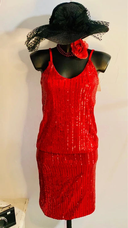 Coordinato Completo Top & Gonna In Paillettes Elastico Misure In Foto