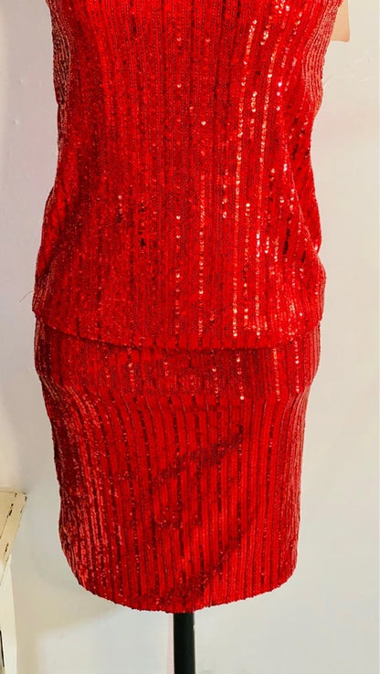 Coordinato Completo Top & Gonna In Paillettes Elastico Misure In Foto