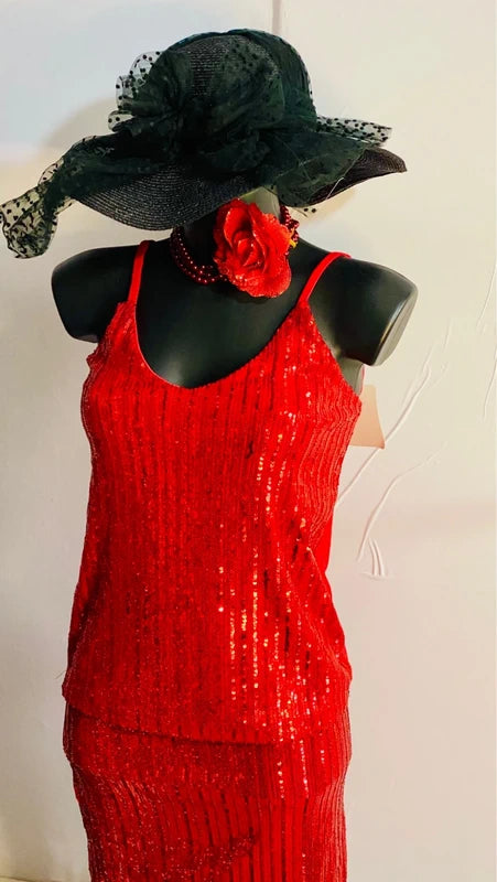 Coordinato Completo Top & Gonna In Paillettes Elastico Misure In Foto