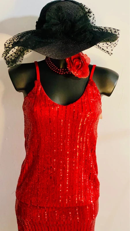 Coordinato Completo Top & Gonna In Paillettes Elastico Misure In Foto