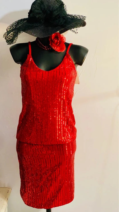 Coordinato Completo Top & Gonna In Paillettes Elastico Misure In Foto