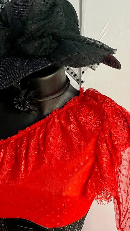 Abito Rosso In Tulle Con Pois Maniche In Pizzo Misure In Foto