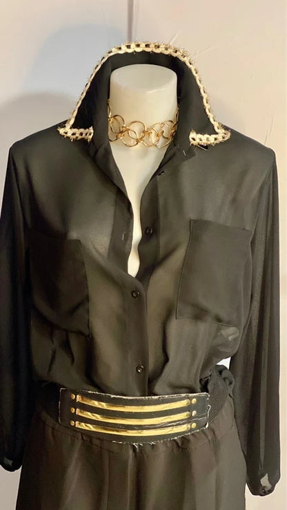 Pantalone Gamba Ampia Con Bande Oro Camicia Misure In Foto