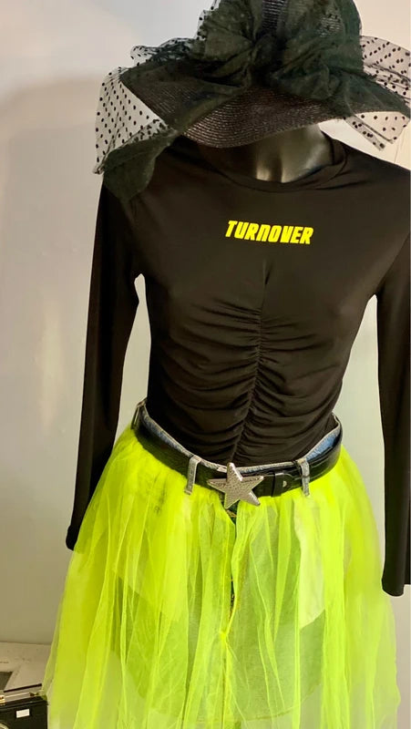 Favolosa Gonna in Denim Lime & Tulle Body in Regalo Misure Nelle Foto