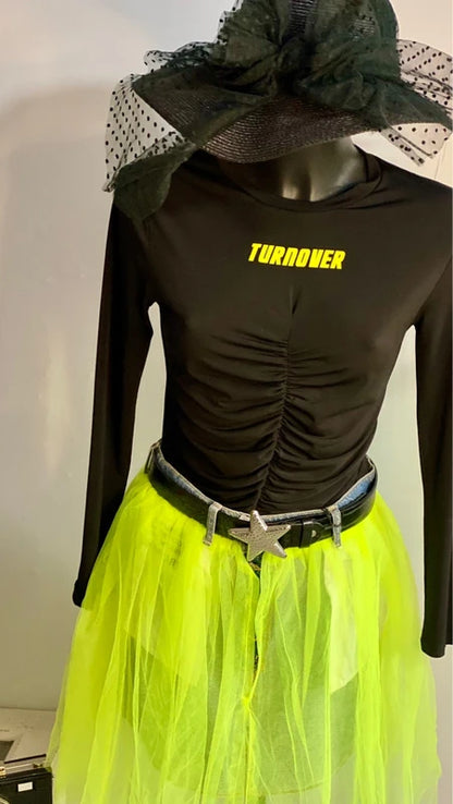 Favolosa Gonna in Denim Lime & Tulle Body in Regalo Misure Nelle Foto