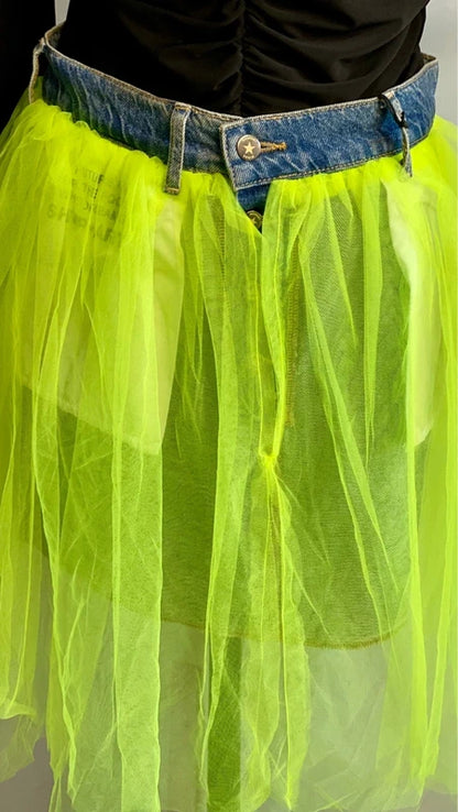 Favolosa Gonna in Denim Lime & Tulle Body in Regalo Misure Nelle Foto