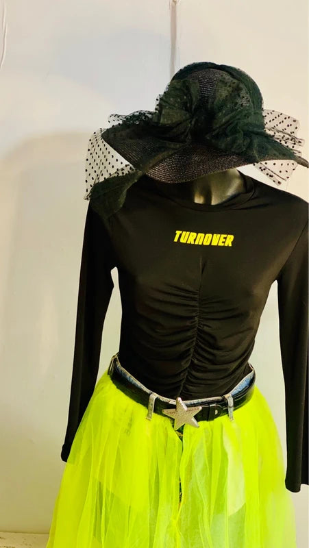 Favolosa Gonna in Denim Lime & Tulle Body in Regalo Misure Nelle Foto