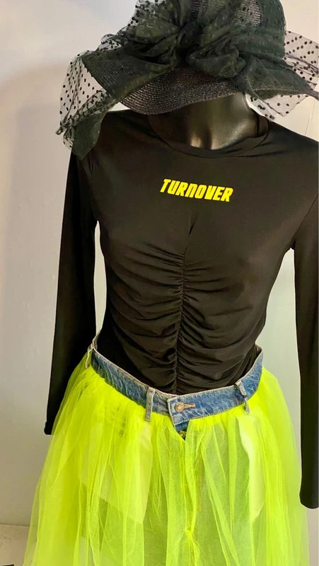 Favolosa Gonna in Denim Lime & Tulle Body in Regalo Misure Nelle Foto