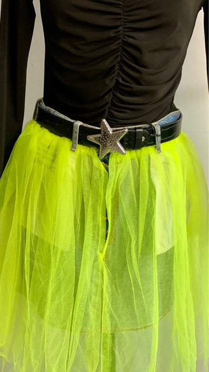 Favolosa Gonna in Denim Lime & Tulle Body in Regalo Misure Nelle Foto