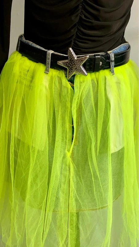 Favolosa Gonna in Denim Lime & Tulle Body in Regalo Misure Nelle Foto