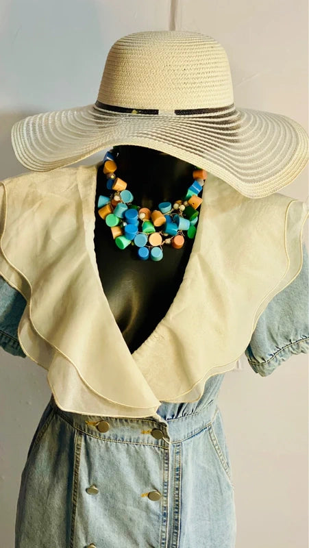 Meraviglioso Abito Denim Collo In Organza Misure Nelle Foto