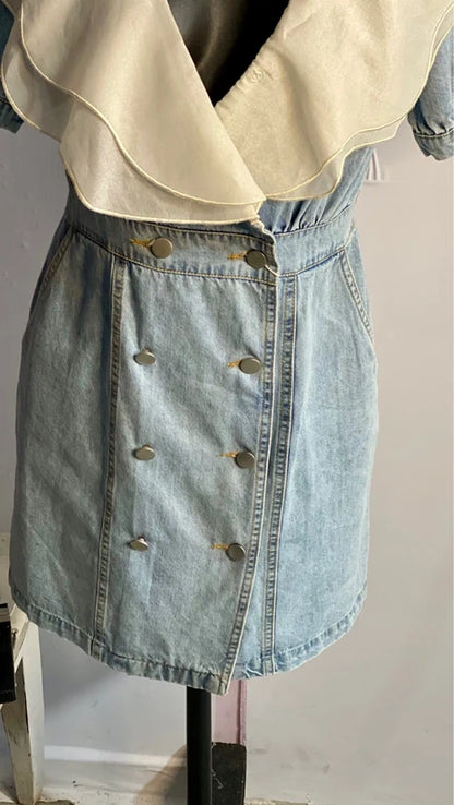 Meraviglioso Abito Denim Collo In Organza Misure Nelle Foto