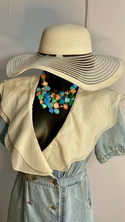 Meraviglioso Abito Denim Collo In Organza Misure Nelle Foto