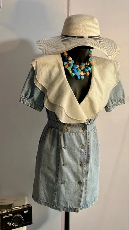 Meraviglioso Abito Denim Collo In Organza Misure Nelle Foto