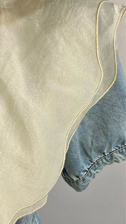 Meraviglioso Abito Denim Collo In Organza Misure Nelle Foto