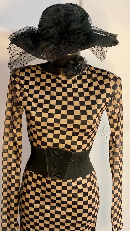 Abito Longuette A Quadri Elastico Maniche A Guanto Misure Nelle Foto