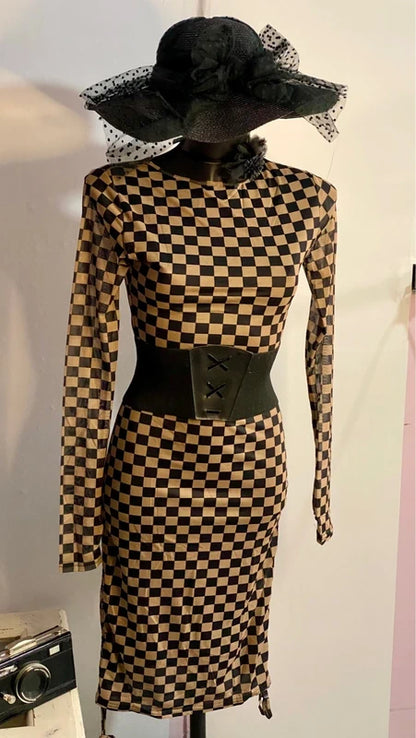 Abito Longuette A Quadri Elastico Maniche A Guanto Misure Nelle Foto