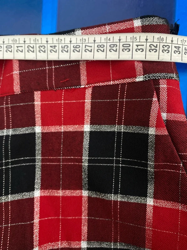 Pantalone a Vita Alta Rossi In Tartan Top Body Misure Nelle Foto