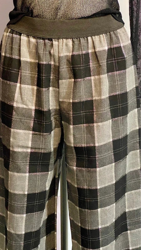 Pantalone a gamba ampia In Tartan glitterato